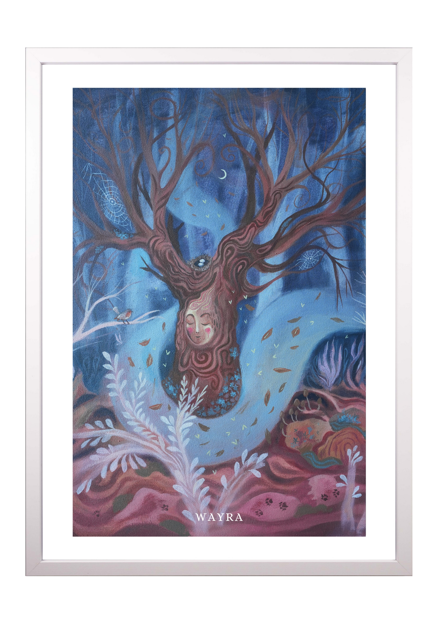 Fine-Art-Kunstdruck einer alten Linde mit Gesicht in einer mystischen Waldlandschaft von Wayra Arts