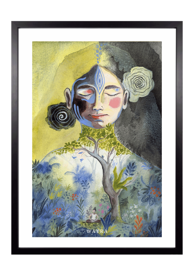 Fine-Art-Kunstdruck einer meditierenden Frau mit Baum und Naturmotiven von Wayra Arts