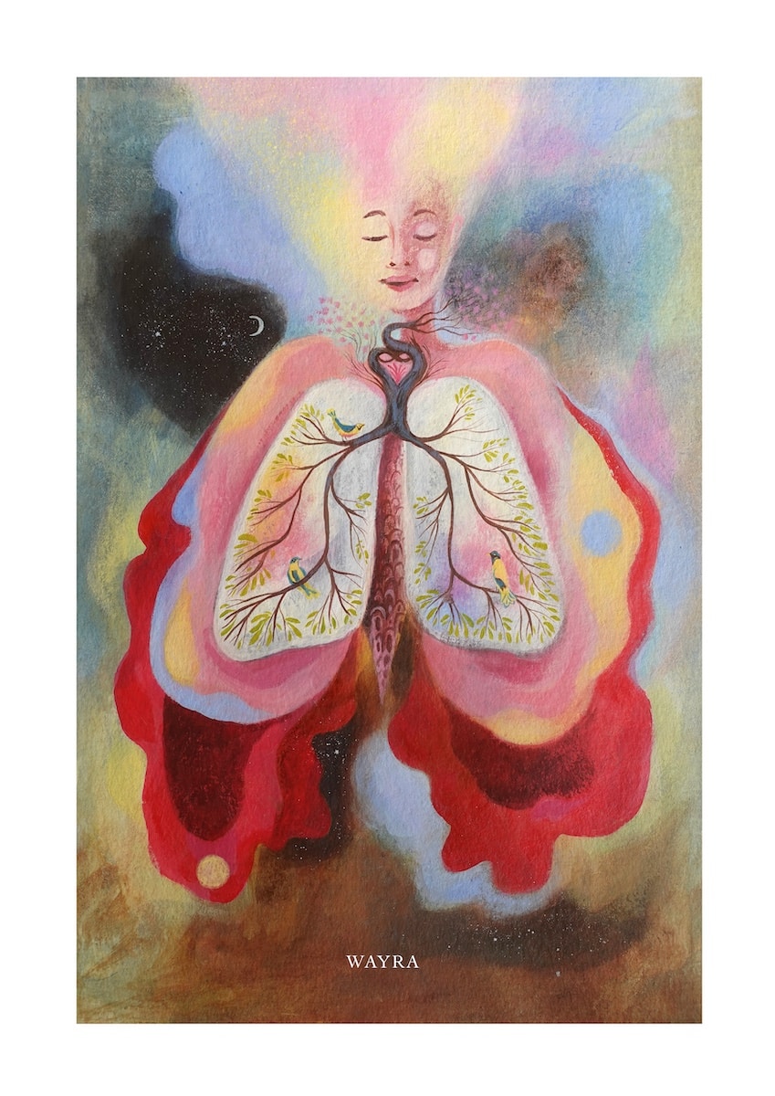 Spiritueller Fine-Art-Kunstdruck einer Frau mit symbolischer Lunge als Baum von Wayra Arts