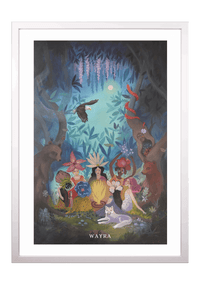 Spiritueller Fine-Art-Kunstdruck eines Frauenkreises im Wald mit Bären, Adler und Wolf von Wayra Arts