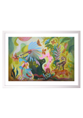 Spiritueller Fine-Art-Kunstdruck mit Tieren des Regenwaldes und einer menschlichen Figur von Wayra Arts