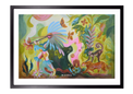 Spiritueller Fine-Art-Kunstdruck mit Tieren des Regenwaldes und einer menschlichen Figur von Wayra Arts