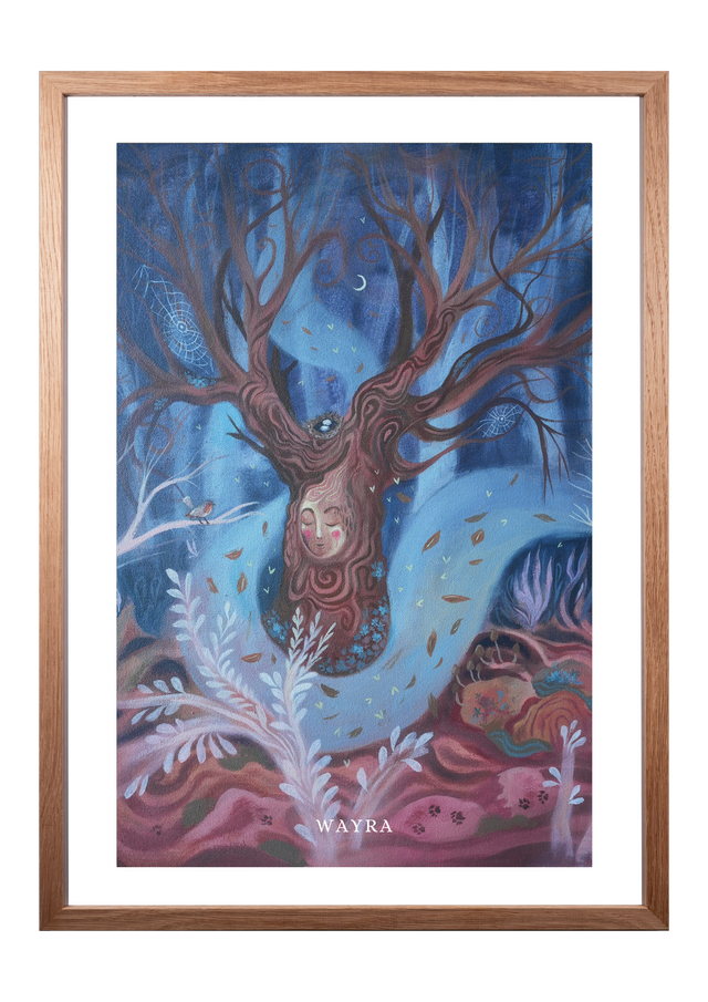 Fine-Art-Kunstdruck einer alten Linde mit Gesicht in einer mystischen Waldlandschaft von Wayra Arts