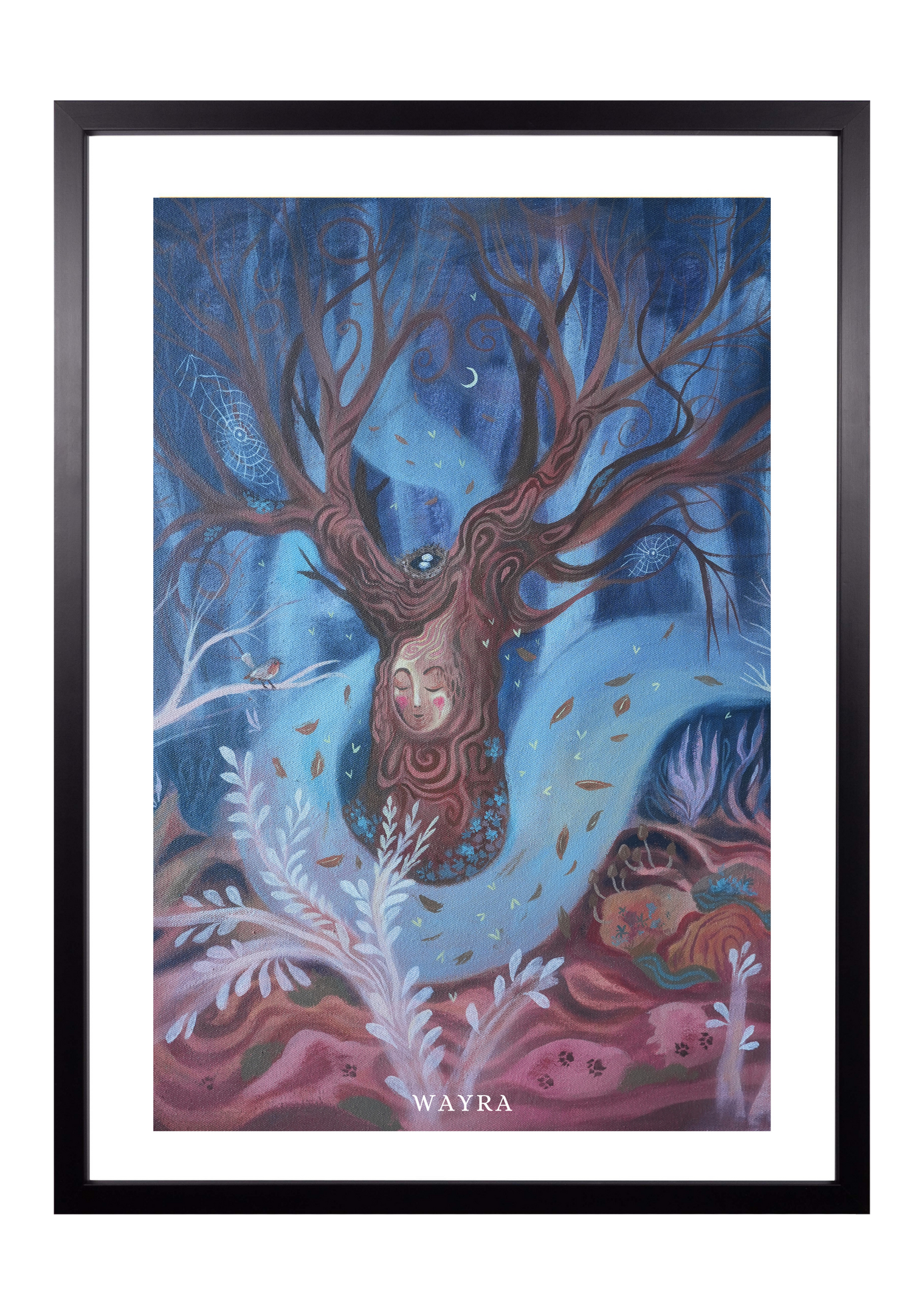 Fine-Art-Kunstdruck einer alten Linde mit Gesicht in einer mystischen Waldlandschaft von Wayra Arts