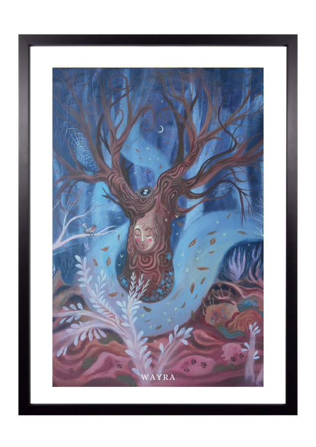 Fine-Art-Kunstdruck einer alten Linde mit Gesicht in einer mystischen Waldlandschaft von Wayra Arts