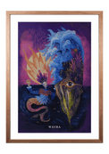 Fine-Art-Kunstdruck einer mystischen Meereslandschaft mit Wellen, Frau und Pflanzen von Wayra Arts