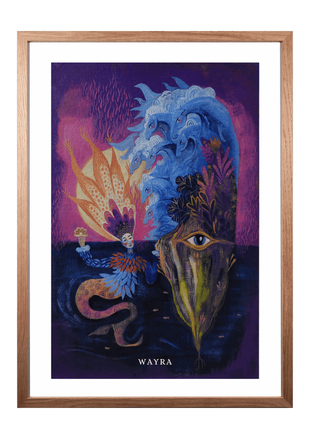 Fine-Art-Kunstdruck einer mystischen Meereslandschaft mit Wellen, Frau und Pflanzen von Wayra Arts