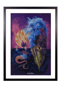 Fine-Art-Kunstdruck einer mystischen Meereslandschaft mit Wellen, Frau und Pflanzen von Wayra Arts