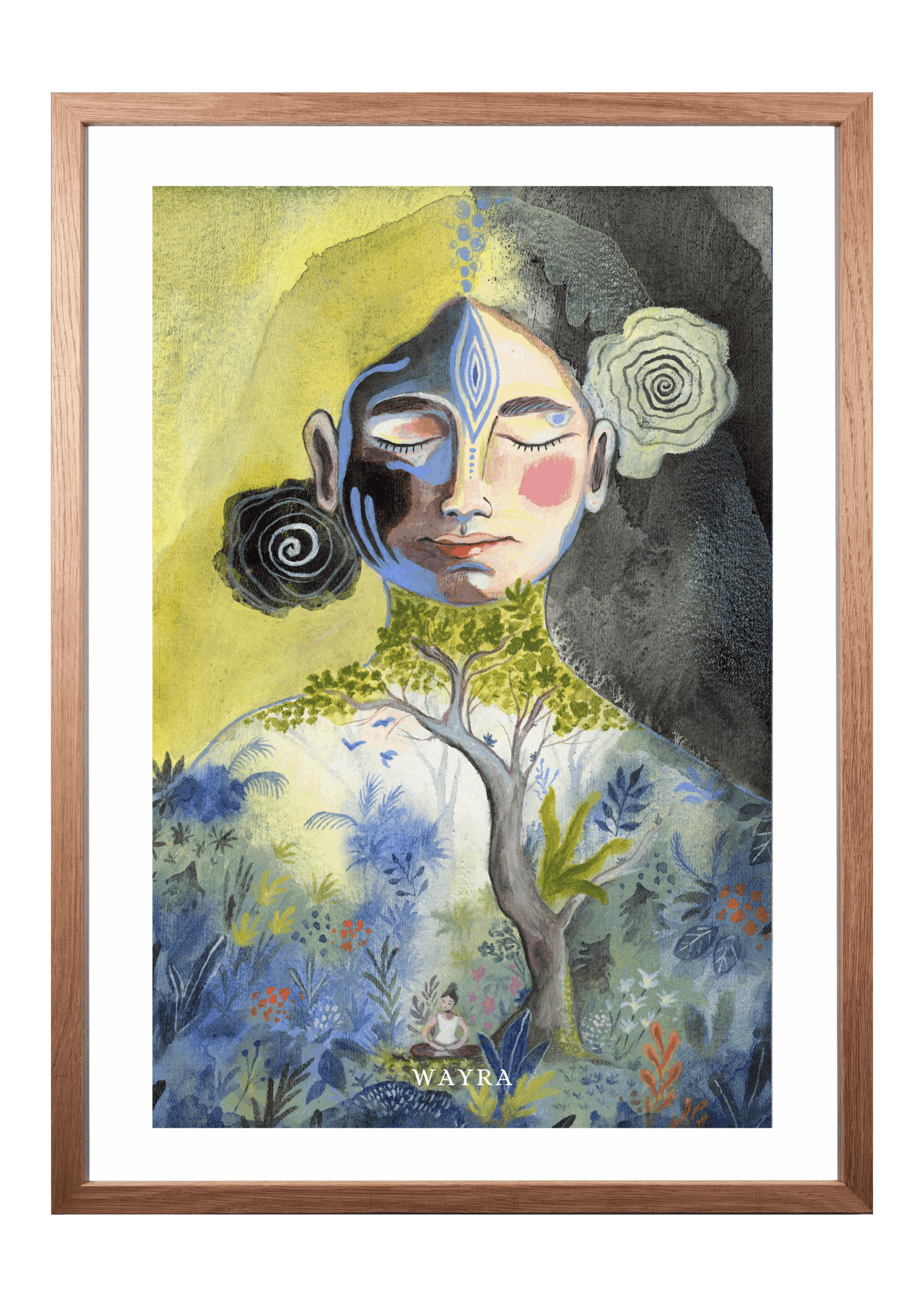 Fine-Art-Kunstdruck einer meditierenden Frau mit Baum und Naturmotiven von Wayra Arts