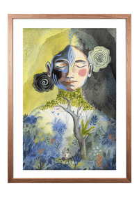 Fine-Art-Kunstdruck einer meditierenden Frau mit Baum und Naturmotiven von Wayra Arts