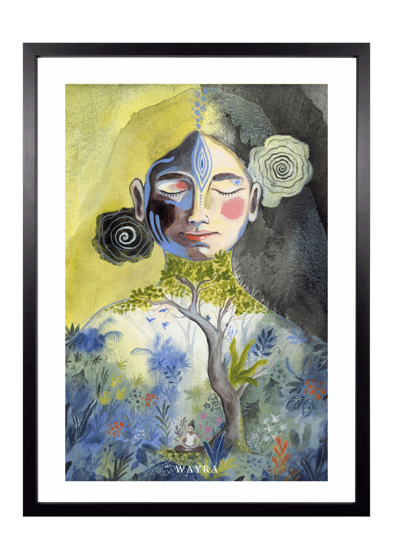 Fine-Art-Kunstdruck einer meditierenden Frau mit Baum und Naturmotiven von Wayra Arts