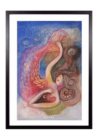 Fine-Art-Kunstdruck einer Frau mit Flügeln und fließenden Naturformen von Wayra Arts