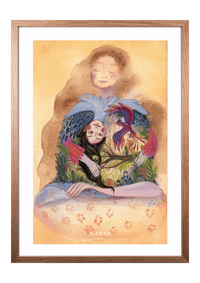 Fine-Art-Kunstdruck einer Frau mit Vogel, Natur und symbolischer innerer Welt von Wayra Arts