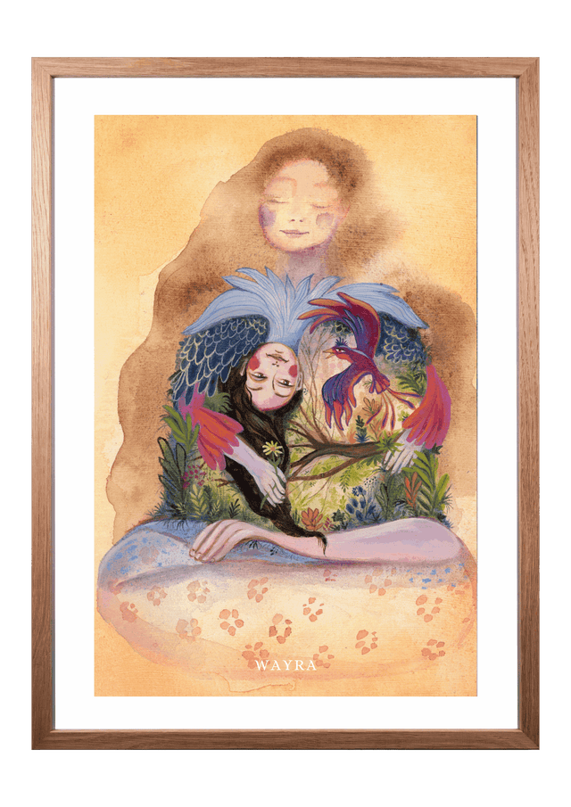 Fine-Art-Kunstdruck einer Frau mit Vogel, Natur und symbolischer innerer Welt von Wayra Arts