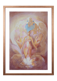 Spiritueller Fine-Art-Kunstdruck einer Frau, umgeben von schützenden Händen und Lotusblüte von Wayra Arts