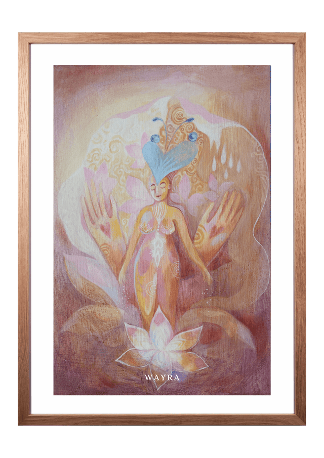 Spiritueller Fine-Art-Kunstdruck einer Frau, umgeben von schützenden Händen und Lotusblüte von Wayra Arts