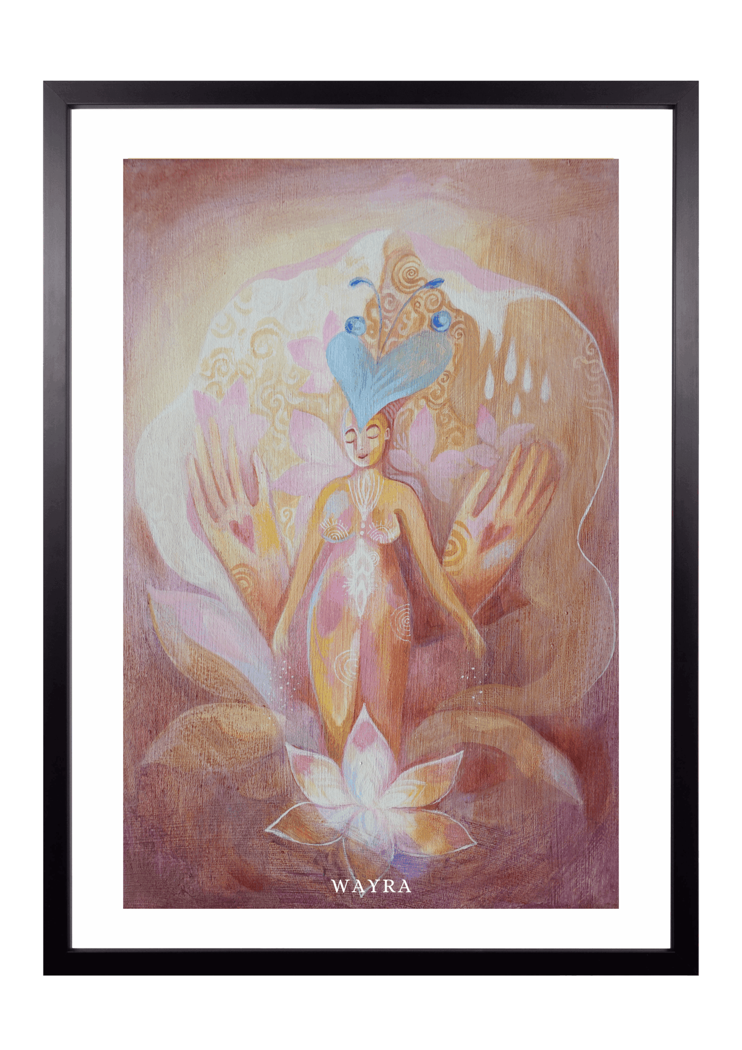 Spiritueller Fine-Art-Kunstdruck einer Frau, umgeben von schützenden Händen und Lotusblüte von Wayra Arts