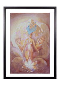 Spiritueller Fine-Art-Kunstdruck einer Frau, umgeben von schützenden Händen und Lotusblüte von Wayra Arts