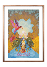 Hochwertiger Fine-Art-Print eines mystischen Gemäldes mit Kolibri und weiblicher Figur