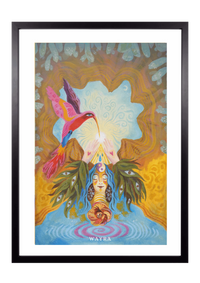 Hochwertiger Fine-Art-Print eines mystischen Gemäldes mit Kolibri und weiblicher Figur