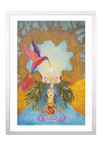 Hochwertiger Fine-Art-Print eines mystischen Gemäldes mit Kolibri und weiblicher Figur