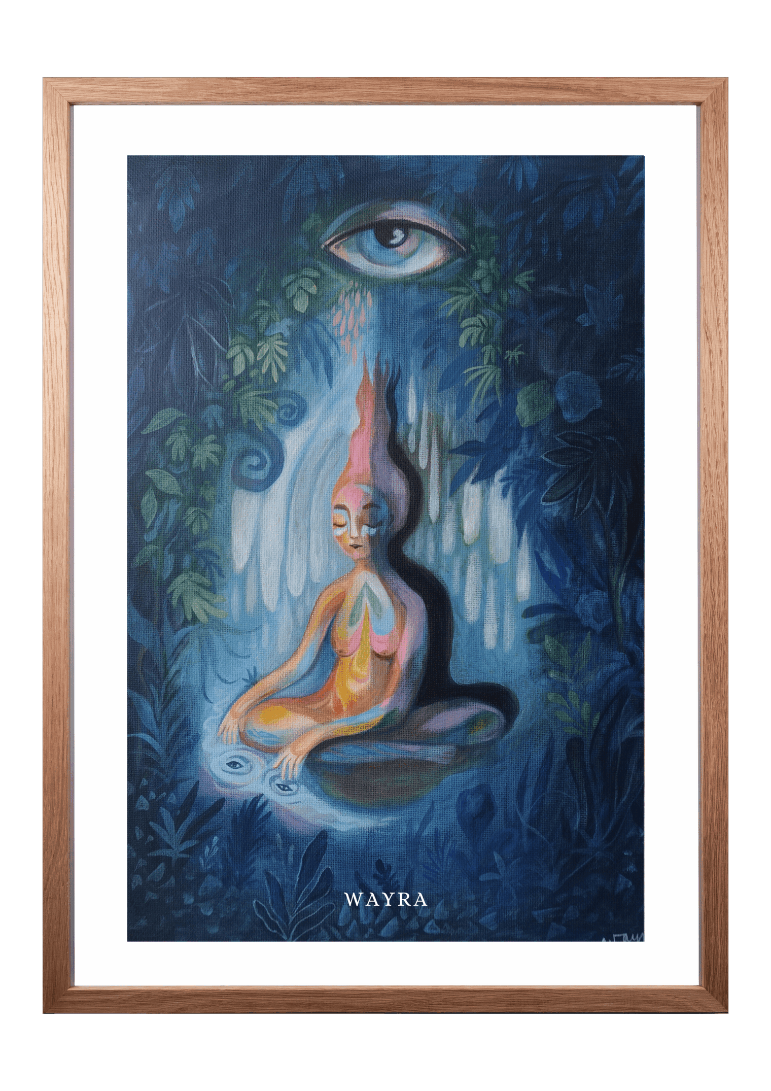 Spiritueller Fine-Art-Kunstdruck einer meditierenden Frau in einer mystischen Waldlandschaft von Wayra Arts