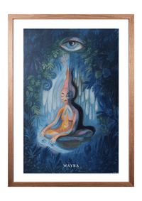 Spiritueller Fine-Art-Kunstdruck einer meditierenden Frau in einer mystischen Waldlandschaft von Wayra Arts
