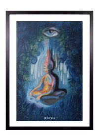 Spiritueller Fine-Art-Kunstdruck einer meditierenden Frau in einer mystischen Waldlandschaft von Wayra Arts