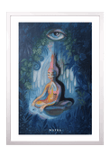 Spiritueller Fine-Art-Kunstdruck einer meditierenden Frau in einer mystischen Waldlandschaft von Wayra Arts