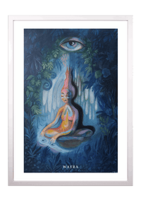 Spiritueller Fine-Art-Kunstdruck einer meditierenden Frau in einer mystischen Waldlandschaft von Wayra Arts