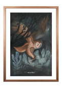 Fine-Art-Kunstdruck eines mystischen Waldkauzes in einer nächtlichen Waldlandschaft von Wayra Arts