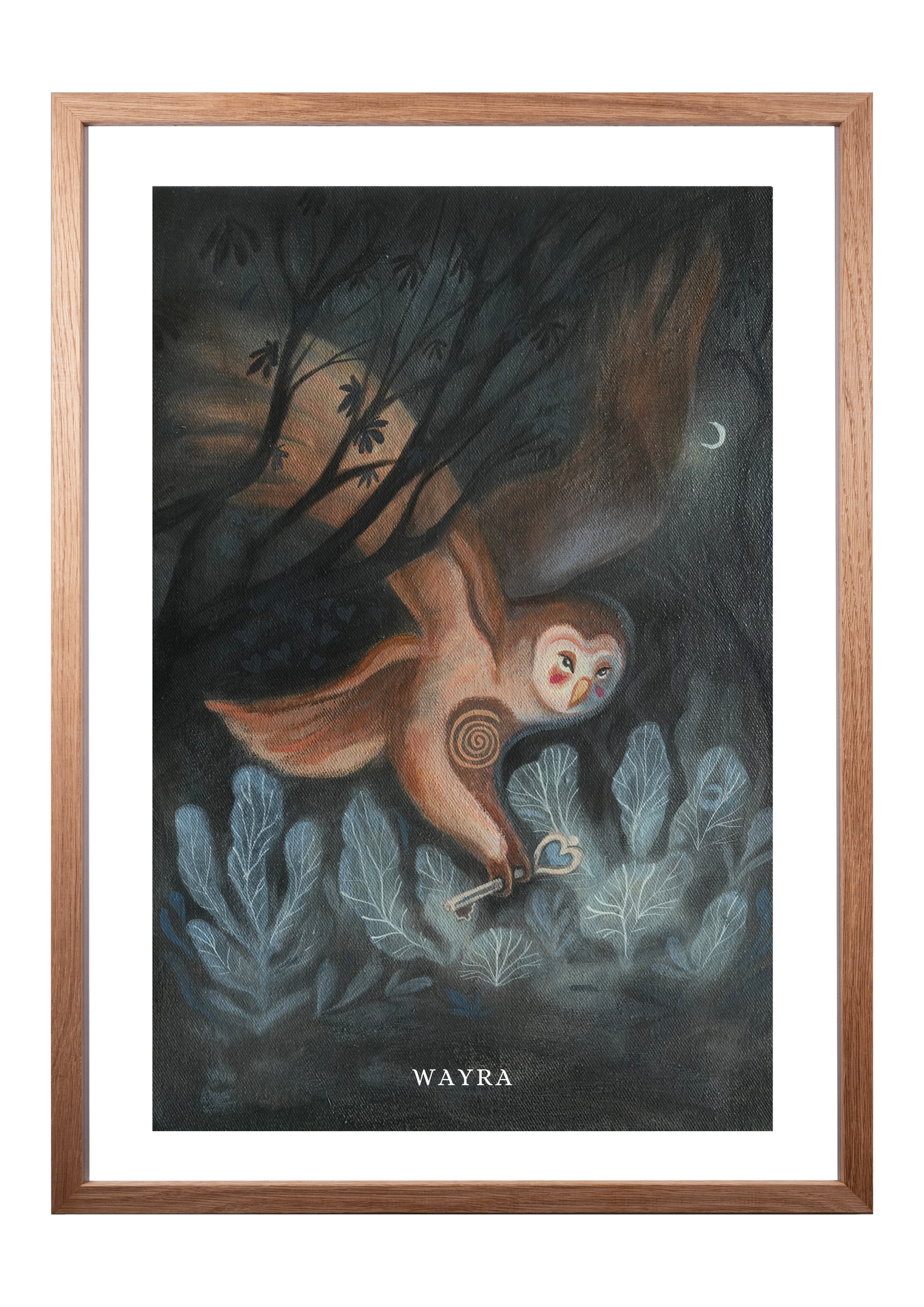 Fine-Art-Kunstdruck eines mystischen Waldkauzes in einer nächtlichen Waldlandschaft von Wayra Arts