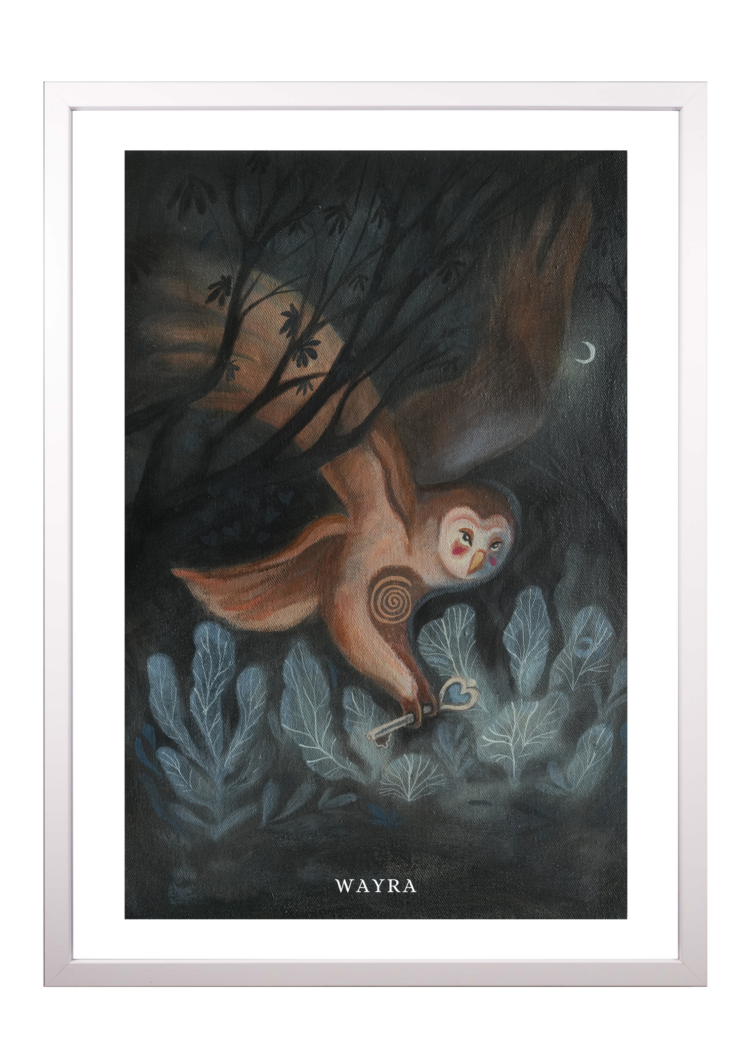 Fine-Art-Kunstdruck eines mystischen Waldkauzes in einer nächtlichen Waldlandschaft von Wayra Arts