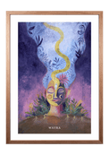 Fine-Art-Kunstdruck einer meditativen Frau mit Pflanzen und Heilmantra RA MA DA SA von Wayra Arts