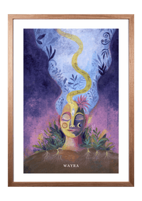 Fine-Art-Kunstdruck einer meditativen Frau mit Pflanzen und Heilmantra RA MA DA SA von Wayra Arts