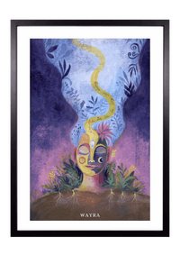 Fine-Art-Kunstdruck einer meditativen Frau mit Pflanzen und Heilmantra RA MA DA SA von Wayra Arts