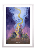 Fine-Art-Kunstdruck einer meditativen Frau mit Pflanzen und Heilmantra RA MA DA SA von Wayra Arts