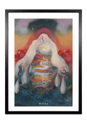 Spiritueller Fine-Art-Kunstdruck einer Frau mit fließender Landschaft und aufgehender Sonne von Wayra Arts