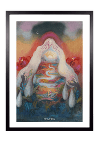 Spiritueller Fine-Art-Kunstdruck einer Frau mit fließender Landschaft und aufgehender Sonne von Wayra Arts