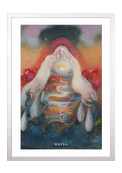 Spiritueller Fine-Art-Kunstdruck einer Frau mit fließender Landschaft und aufgehender Sonne von Wayra Arts