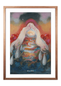 Spiritueller Fine-Art-Kunstdruck einer Frau mit fließender Landschaft und aufgehender Sonne von Wayra Arts